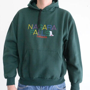 Vintage 90S Niagara Falls Canada Embroidered Green Boxy Fit Pullover Sweatshirt